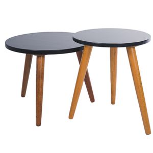 Juego Mesa Auxiliar Nano Negro Pata Nuez